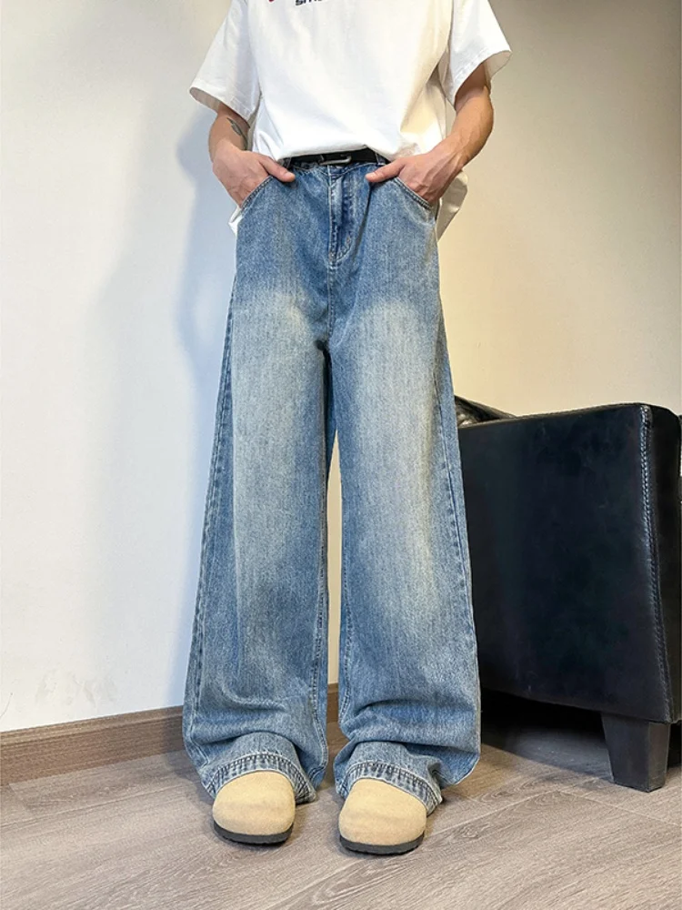 

Men's Summer Thin Denim Jeans High Street Wide Leg Casual Long Pants Straight Cut Versatile Drapey Trousers Faionable Wear