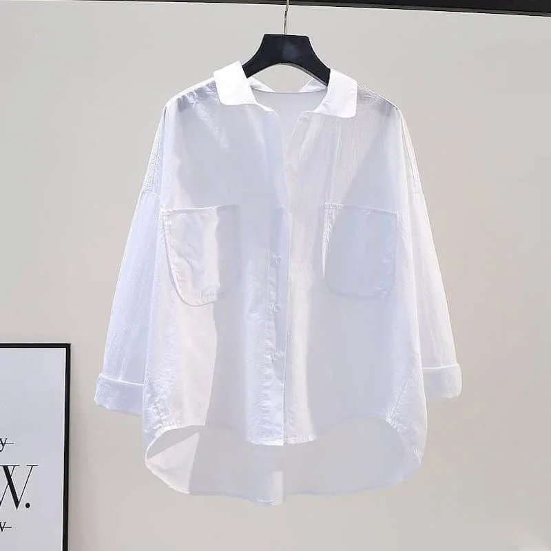 Blusa de manga comprida vintage com decote em polo feminina, tops de peito único, camisas sólidas, ajuste solto, casual, moda coreana, básico