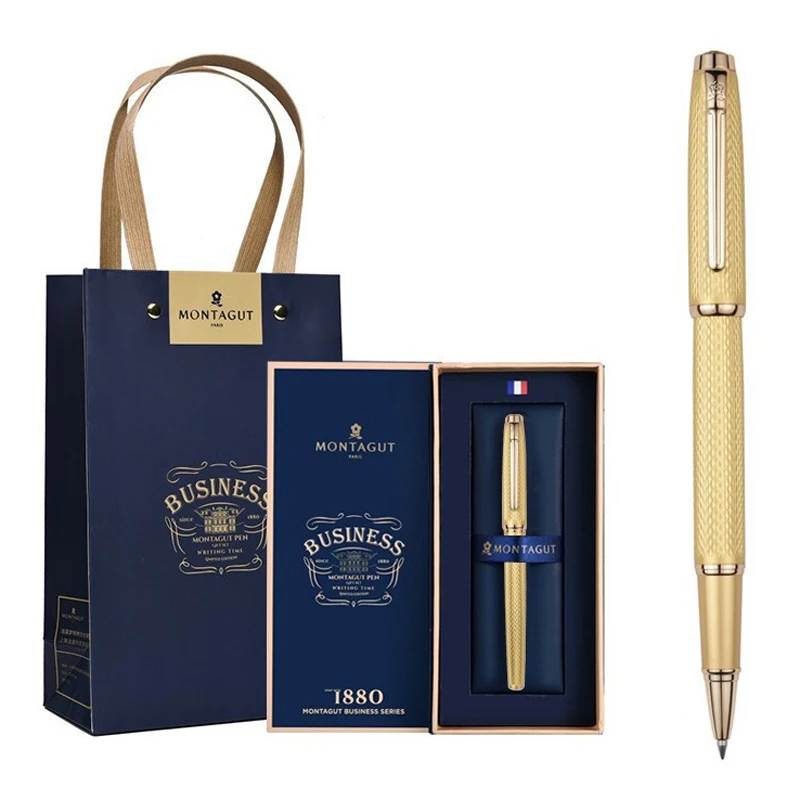 Montagut Classic Silver And Golden Trim Iridium Roller Ball Pen Exquisite Stationery Writing Gift Pen With Gift Box