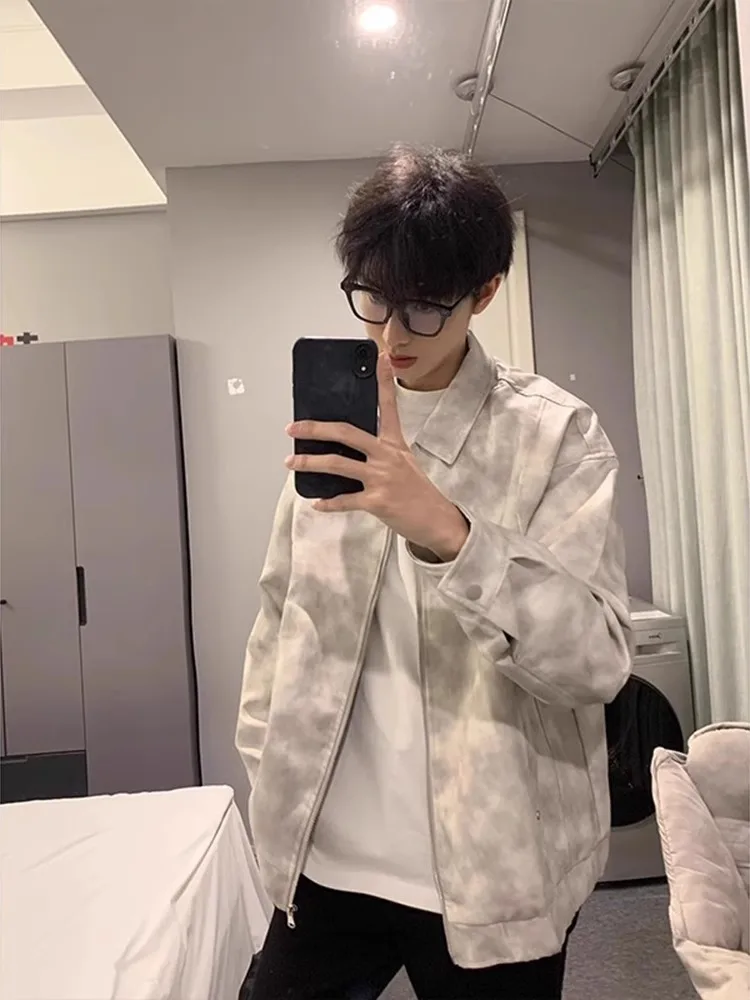 

Мужская куртка American Sle Tie Dye: Винтажный уличный стиль, мотоциклетный костюм, бейсбольная куртка свободного кроя для весны и осени