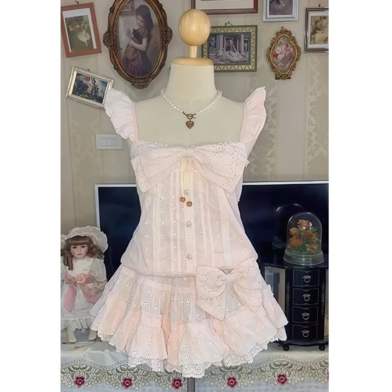 Japanse Kawaii stijl roze strik kantjurk dames schattige geruite trim losse pasvorm cake mini jurk zomer zoete casual party chique outfit - afbeelding 2