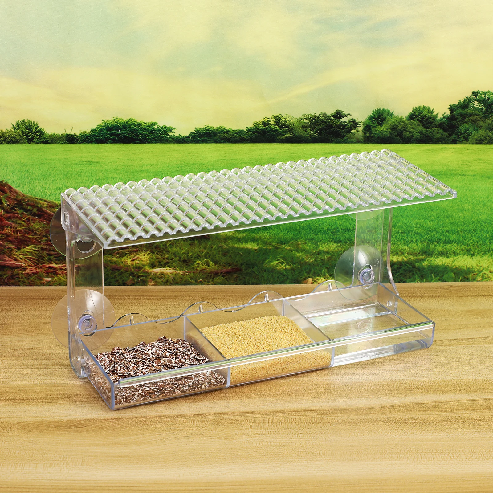 

Window Bird Feeder Clear Outdoor Feeding Platform With Suction Cups Rainproof Detachable Easy Clean Sturdy Plastic For