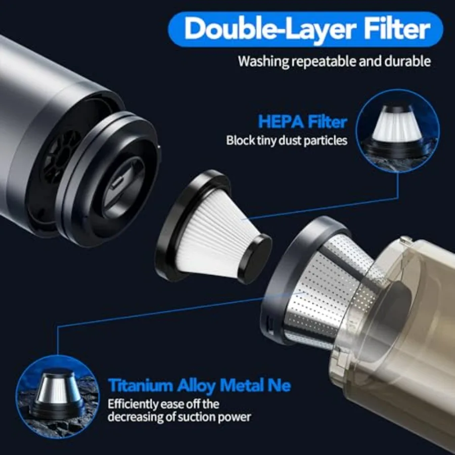 مكنسة كهربائية لاسلكية محمولة مع محرك بدون فرش وشفط قوي 16000 باسكال للسيارة والمكتب المنزلي واستخدام الحيوانات الأليفة 4 في 1 قابل لإعادة الشحن Mi