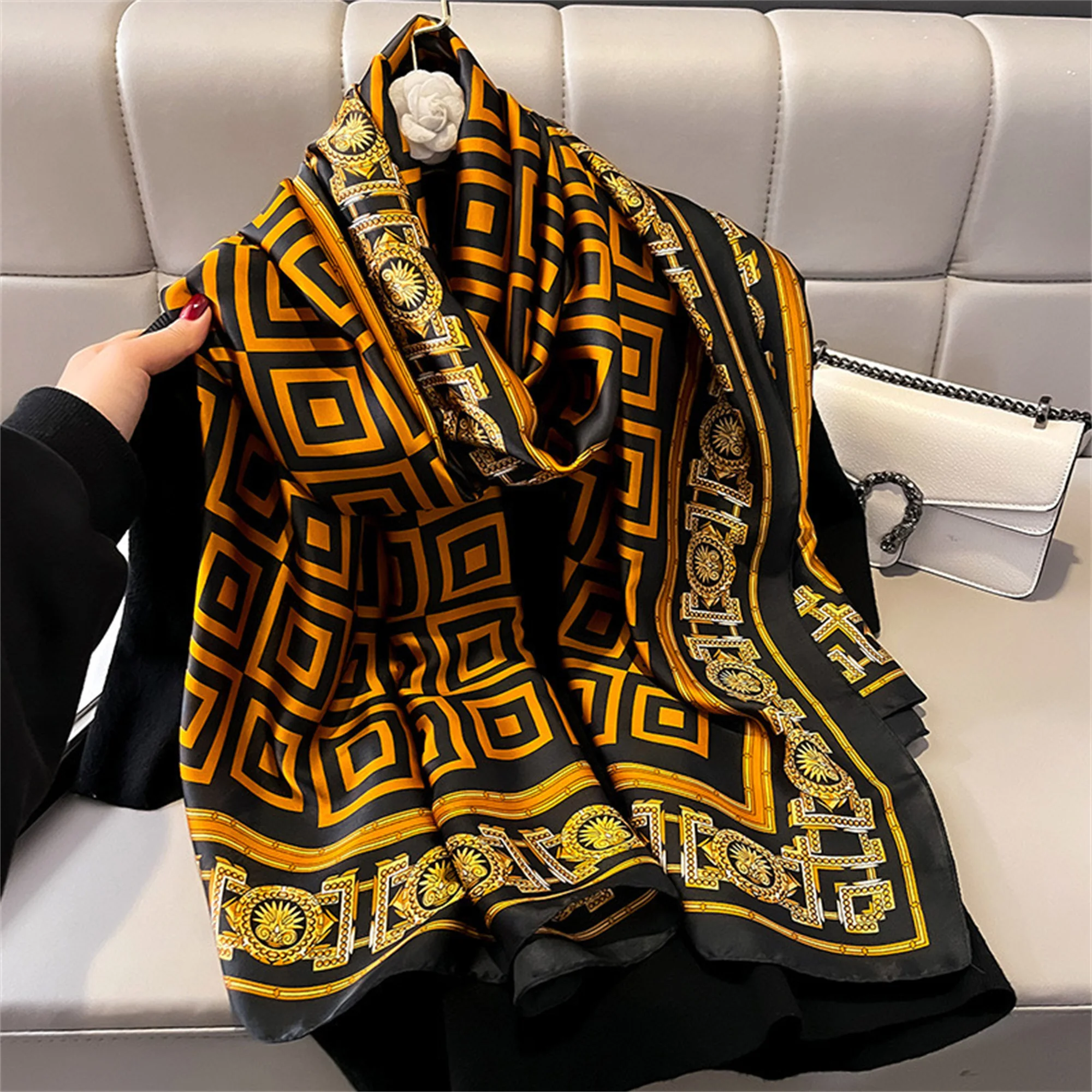 Women Silk Winter Scarf Luxury Design Print Lady Beach Shawl Scarves Fashion Smooth Foulard Female Hijab