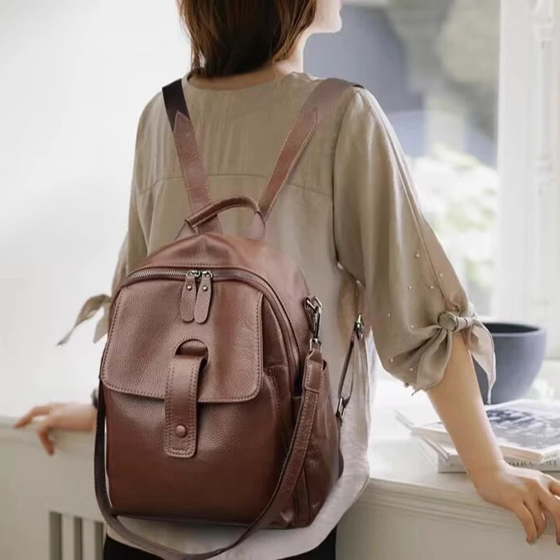 حقيبة ظهر من الجلد الطبيعي من SHELKSBAG للنساء باللون الأسود والجلد الناعم الحقيقي للسفر حقيبة ظهر قابلة للتحويل حقيبة كتف للسيدات #3