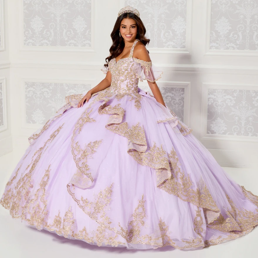 Lorencia Pink Princess Purple Quinceanera Dresses Ball Gown 2023 Sweet 16 Dress Beads Appliques Lace 15th Party Gown YQD25