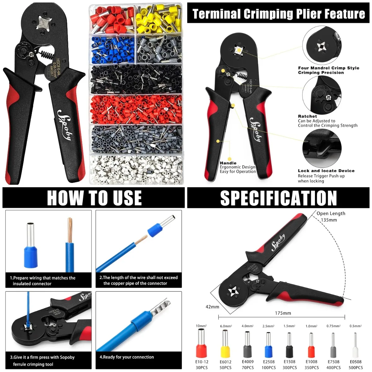 

Ferrule Crimping Tool Kit - Ferrule Crimper Plier (AWG 28-7) with 1800pcs Wire Ferrules Kit Wire Ends Terminals