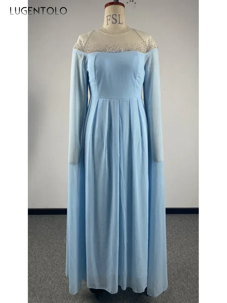 Women Chiffon Sexy Dress Party Temperament Spring Summer Big Swing Lady High Waist Solid Banquet Middle East Long Dresses