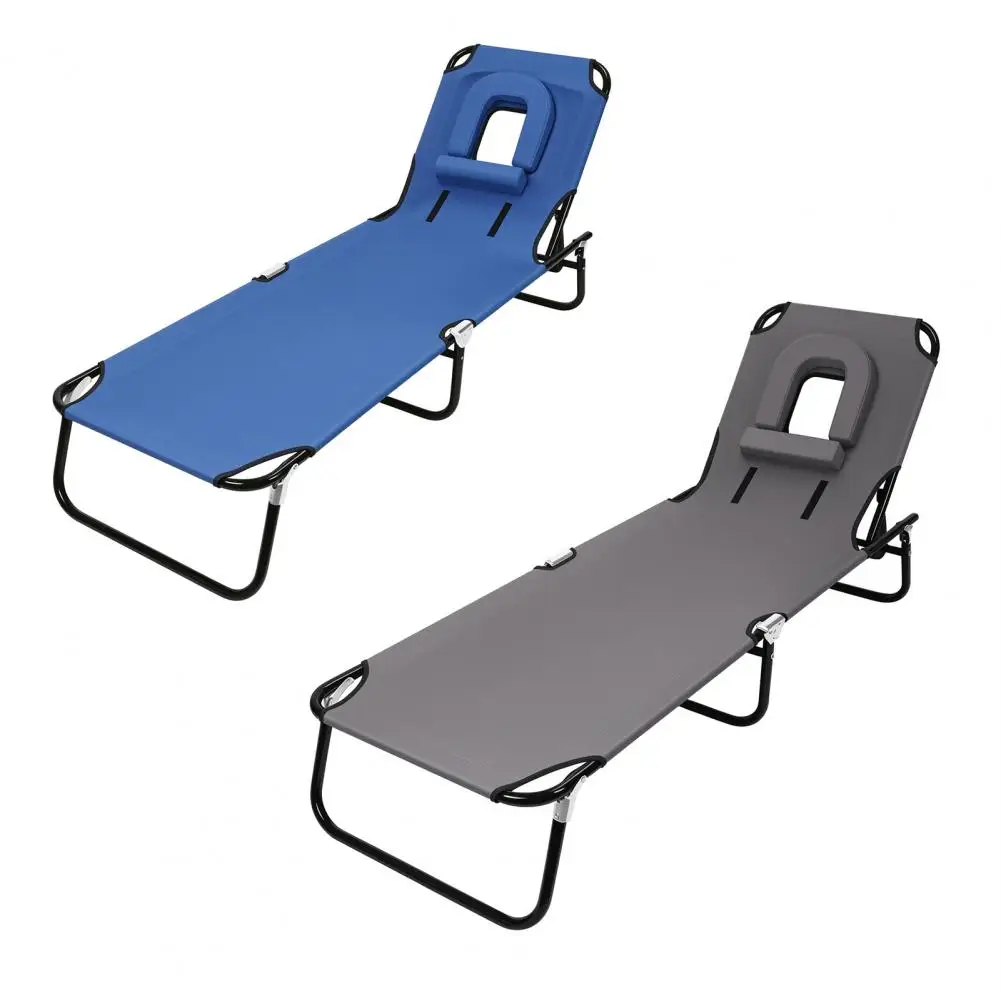 

Heavy Duty Summer Lounger Chair with Face Hole, 4 Height Adjustable, Removable Pillow, Sunbathing Chair