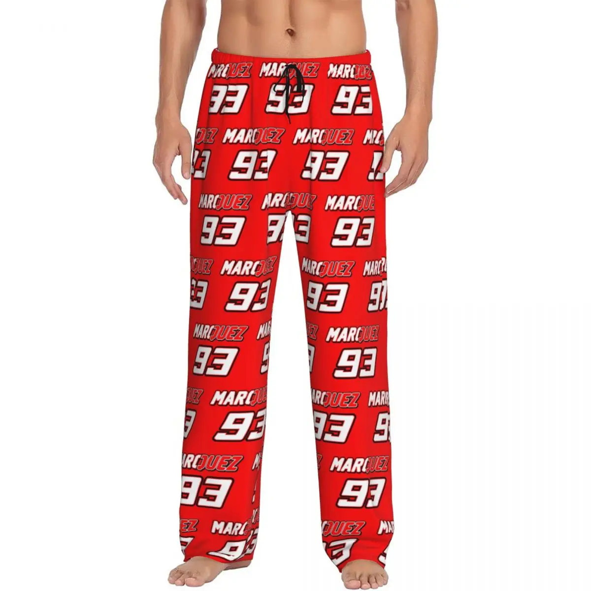 Custom 93 Marquezs Marxs Car Motorcycles Pajama Pants for Men Lounge Sleep Drawstring Sleepwear Bottoms with Pockets