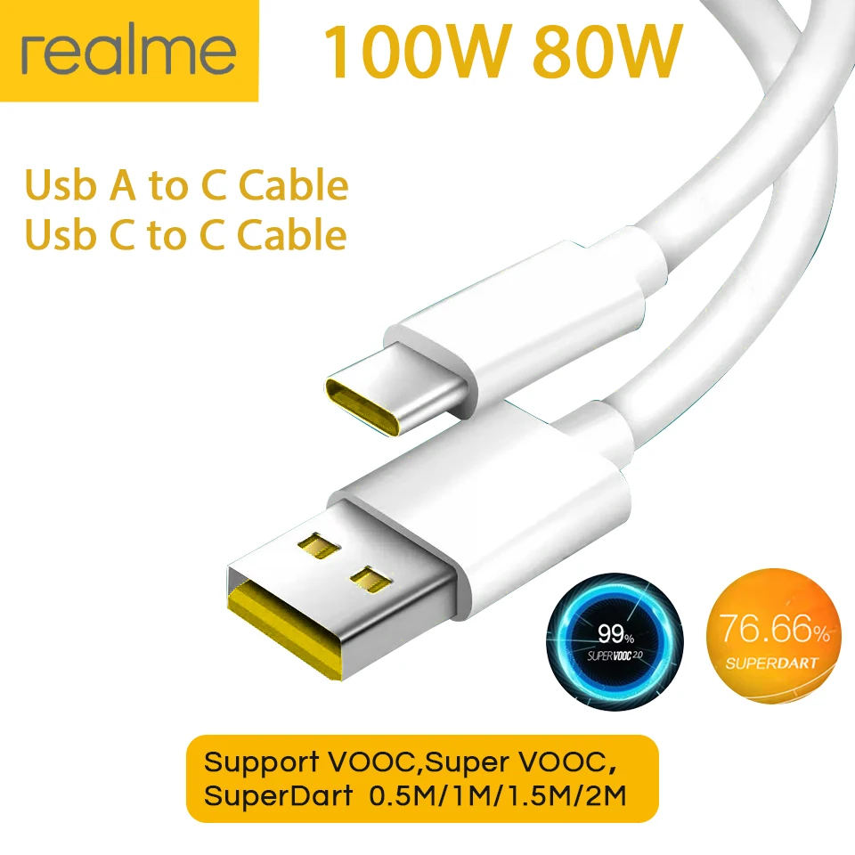 Original Realme Supervooc Superdart Cable 80w 100w 67w Usb Type C Fast Charger Cabel Realme Gt7 Pro Gt 6 8 Neo 7 11 14 Pro Plus