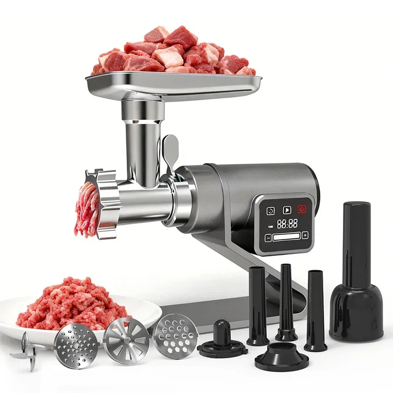 500W Electric Meat Grinder, Multifunctional Home-Use Touchscreen Sausage Filler, Stainless Steel Kitchen Appliance