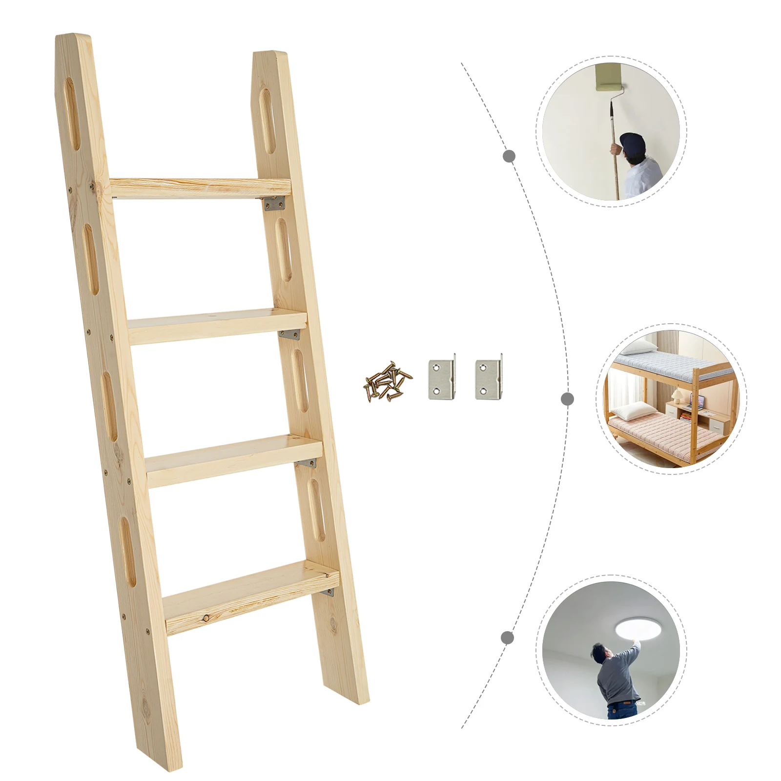 125 cm große 4-stufige Leiter aus Kiefernholz, 75 °   Burlywood Trittleiter, Dicke 28 mm, Bodenstehend für Kinderzimmer, Leuchten