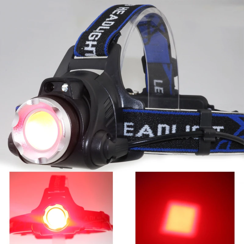 E5 Red LED Headlamp 3 Modes Headlight Zoomable Brightest Hunting Headlamp Rechargeable Head Torch Flashlight for Outdoor Camping