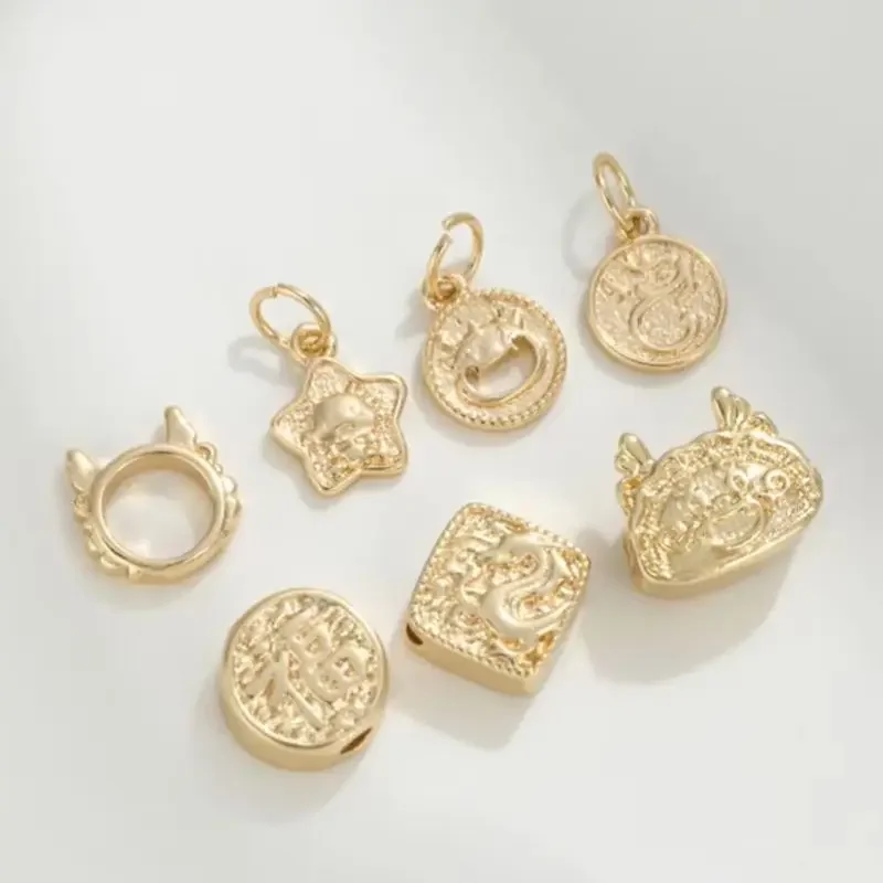 

14K Gold-Color Zodiac Year of The Dragon Bead Dragon Head Set Bead Ring Dragon Pendant Handmade DIY Bracelet Jewelry Accessorie