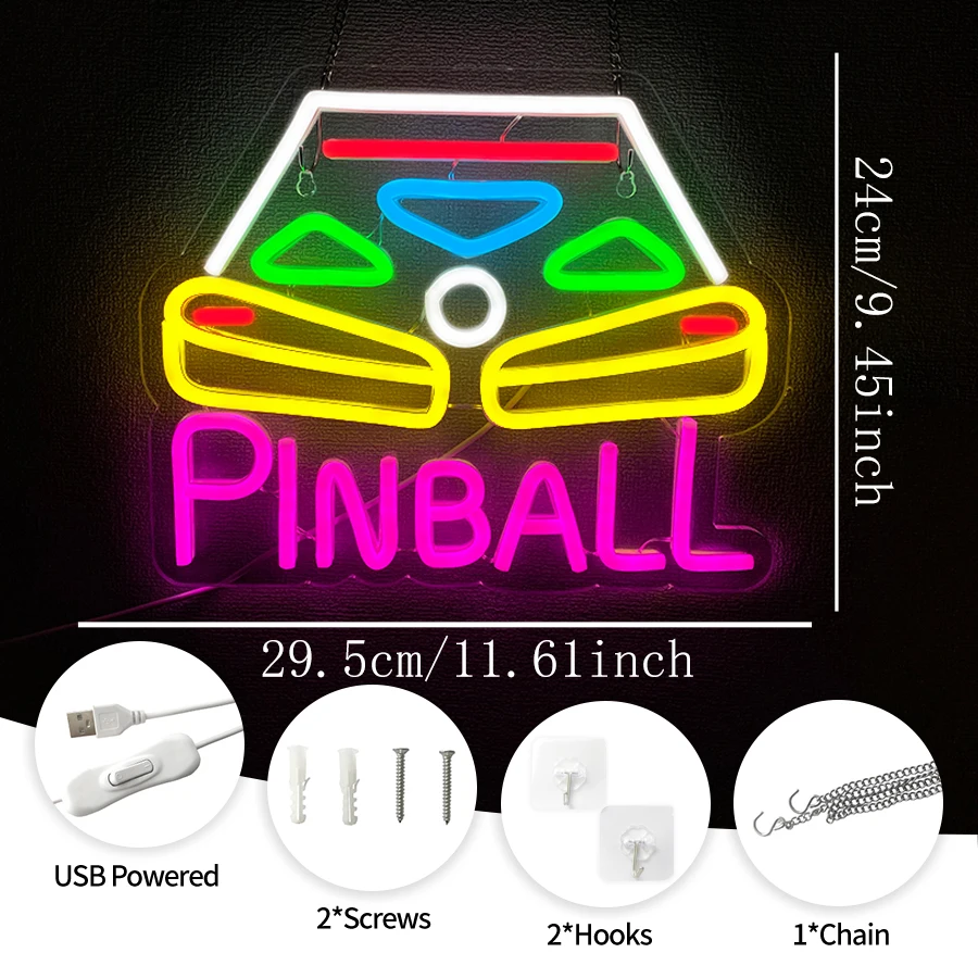 Pinball Neon Sign USB Powered for Wall Decor,LED Light Up Sign for Game Room Club Man Cave Neon Signs Decor Birthday Party Gift