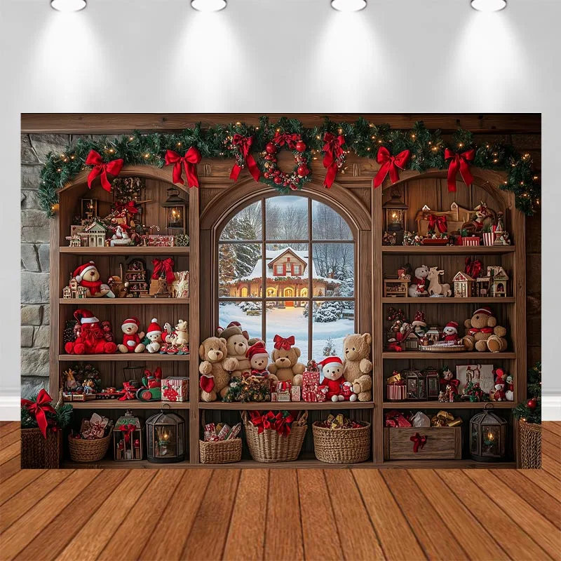 LS Christmas Toy Store Backdrop Photography Xmas Tree Gift Room Window Background Winter Kid Family Holiday Photo Studio
