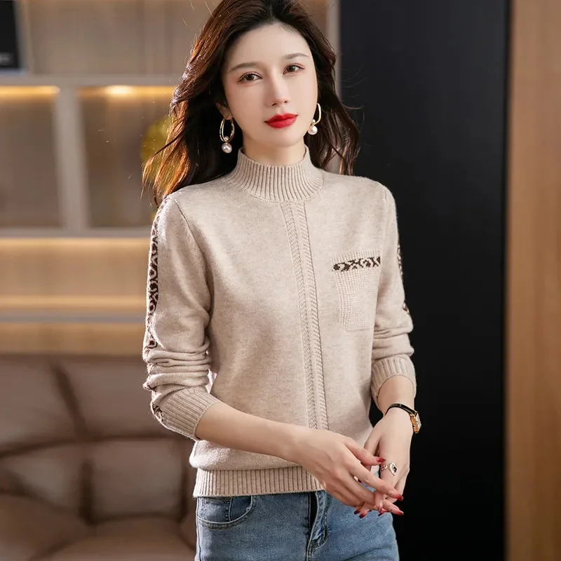 

2025 Korean Style Turtleneck Long Sleeve Pullover Fashion Soft Warm Basic Sweater Women's Autumn Winter Slim Solid Knitwear Tops