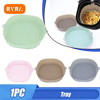 Image 22cm Air Fryers Oven Baking Tray Fried Chicken Basket Mat AirFryer Silicone Pot Square Replacemen Grill Pan Accessories Tool