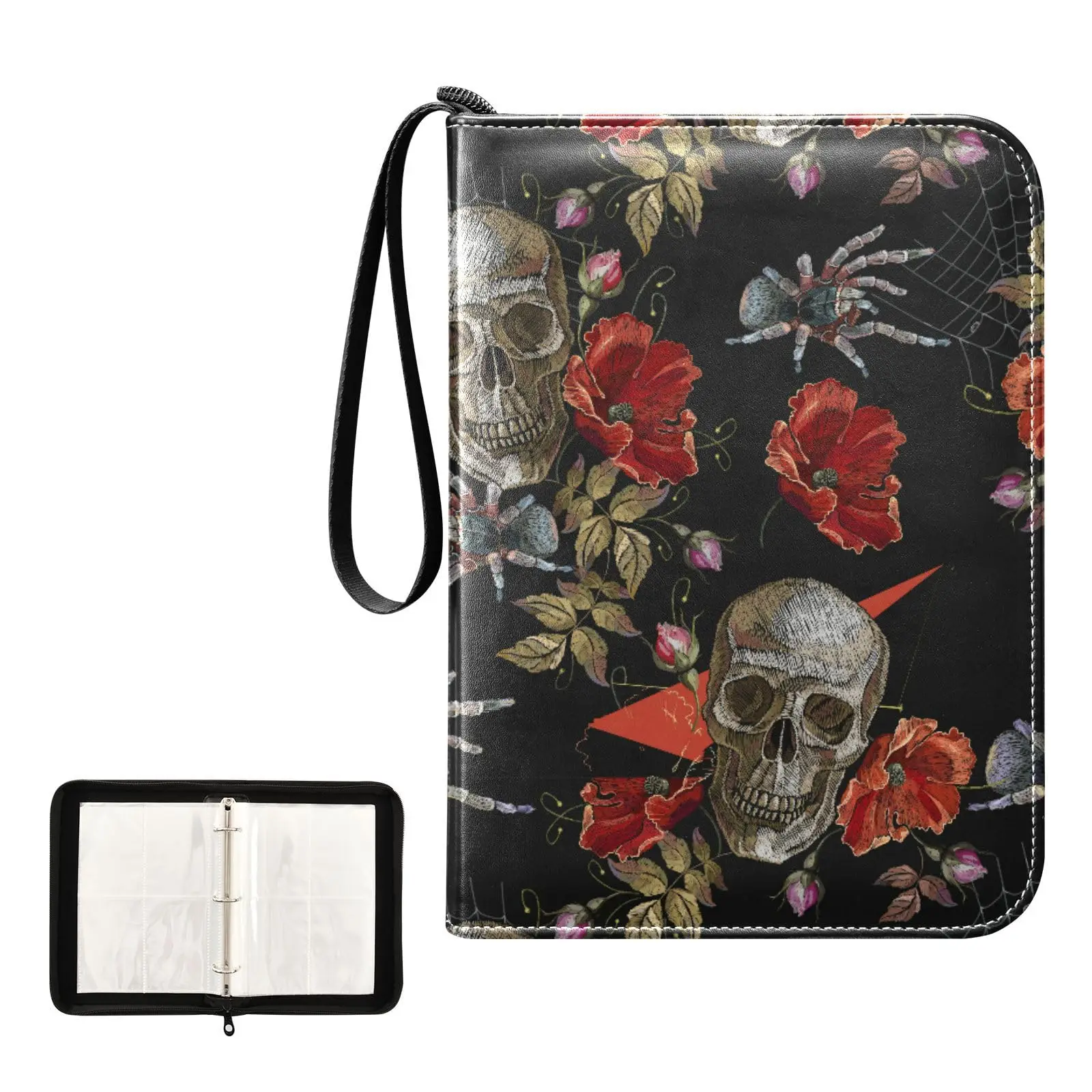 

Spider Floral Skull 4 Pocket Cards Binder, 400 Double Sided Pocket Album for Sport Game Cards, Unique Card Collection Storage