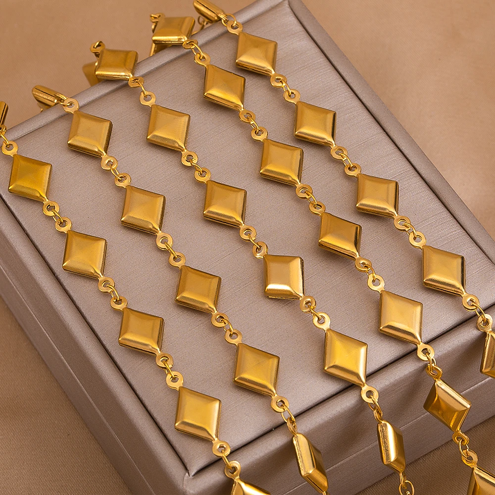 

New Stainless Steel Gold Prismatic Chain for DIY Material Necklace Bracelet Jewelry Making Decoration Chain