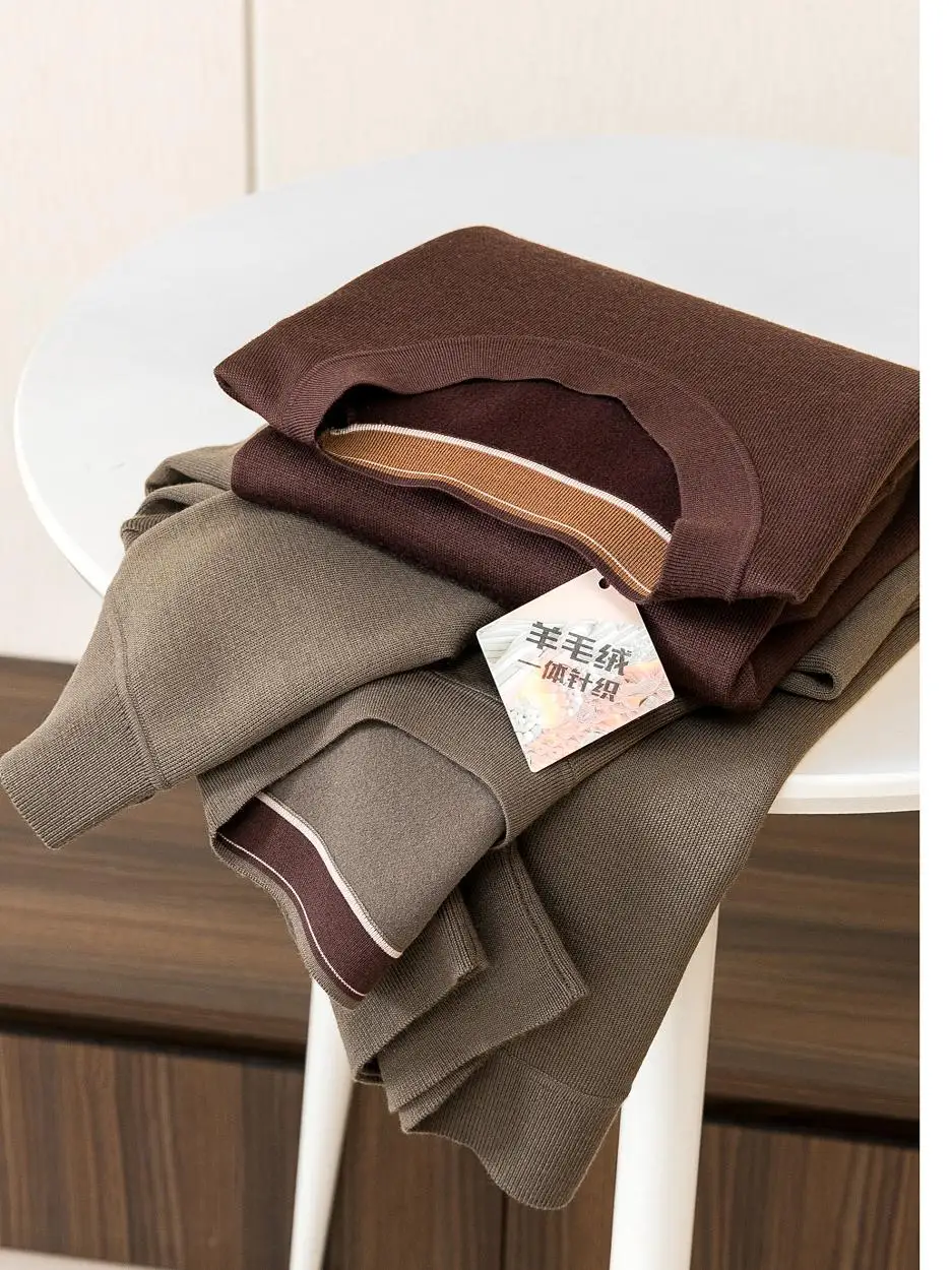 

Men's Pure Color Wool Sweatirt Thermal round Ne Base irt High End Autumn Winter Warm Modern Sle Pampa& Hoodie