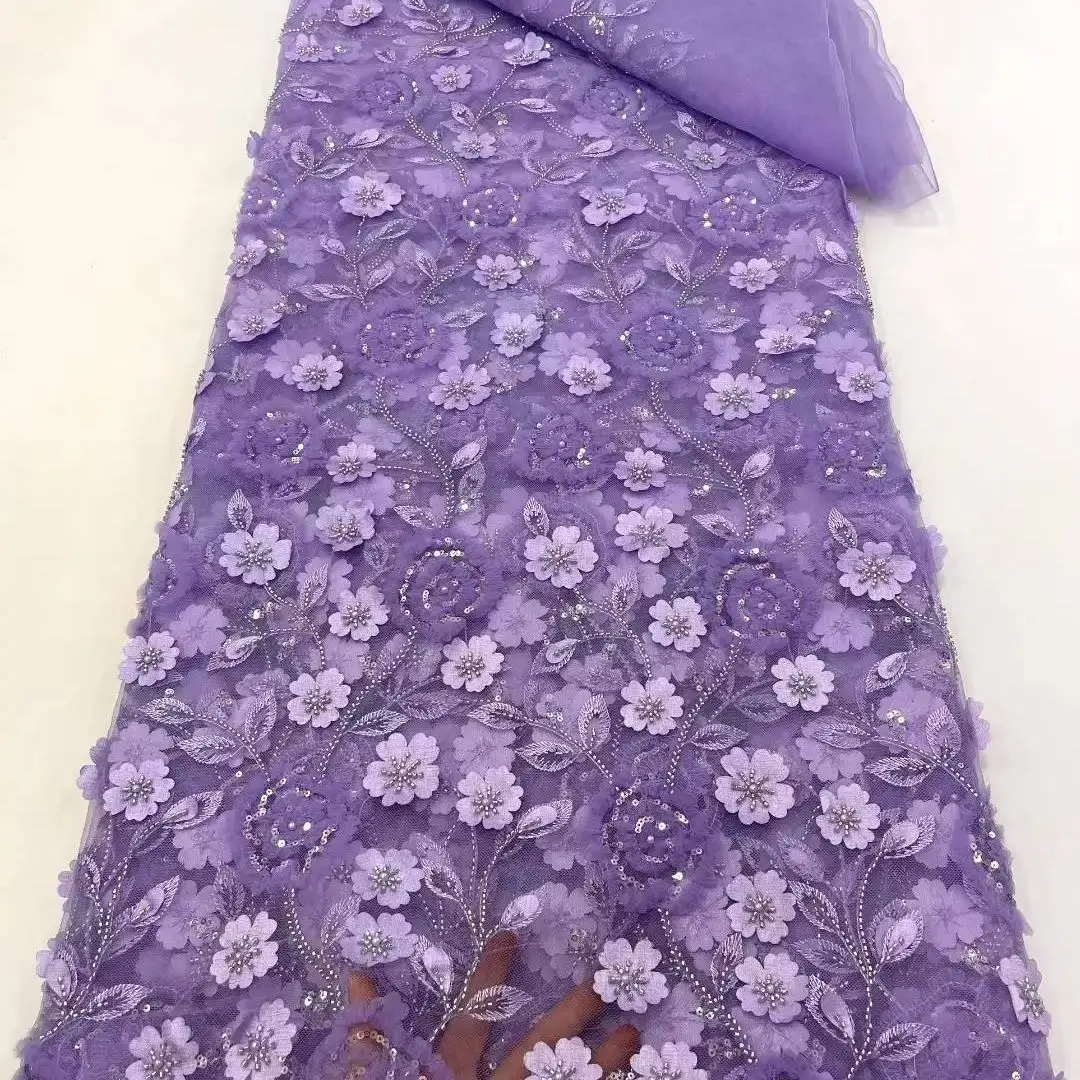 

Luxury African Sequin Beaded Lace Fabric 2025 High Quality Groom Nigerian Wedding Bridal Embroidery French Tulle Sewing