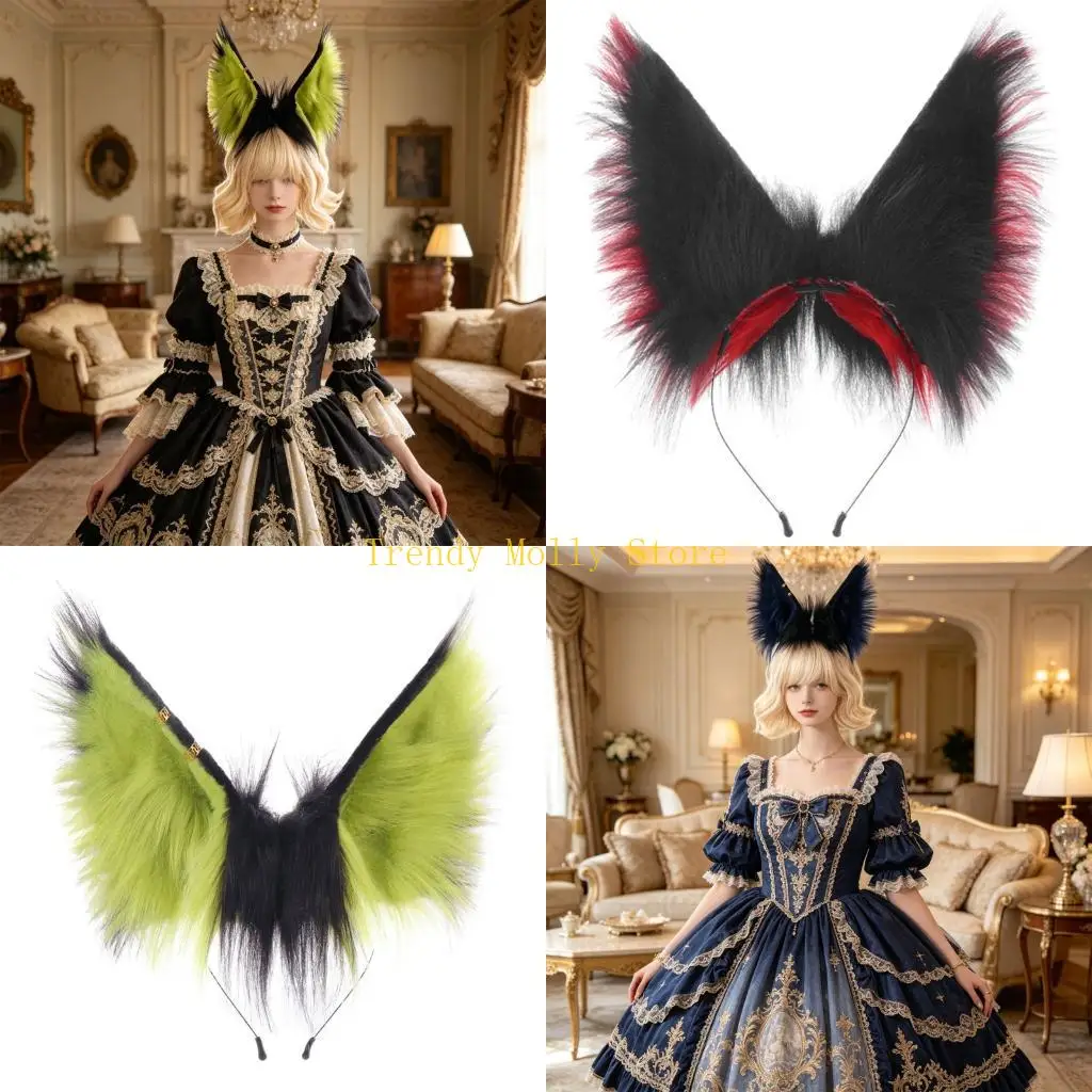 

N5KB Furry Anime Ear Headband Realistic Wolf Ear Design Hairhoop Cosplay Headwear For Kids Adult Costume Parties