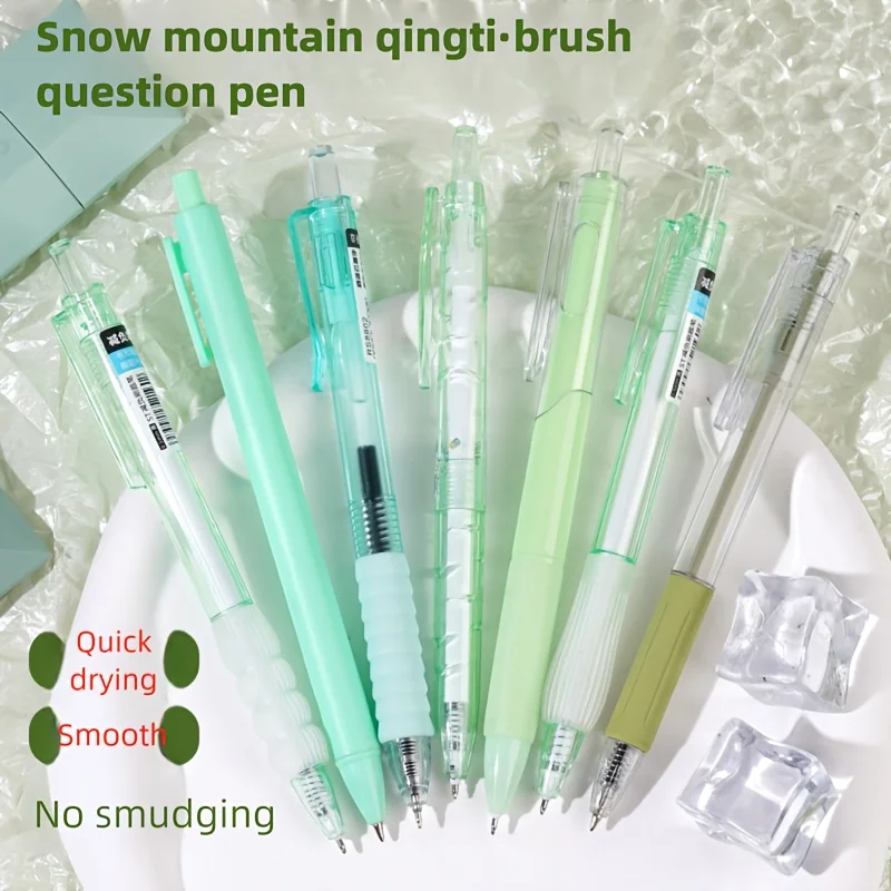 7-teiliger Neutralstift der grünen Serie mit Druckknopf, schnell trocknend, glattes Schreiben, schwarze Tinte, hohes Erscheinungsbild, Mottestudie, 0,5 mm Unterschrift