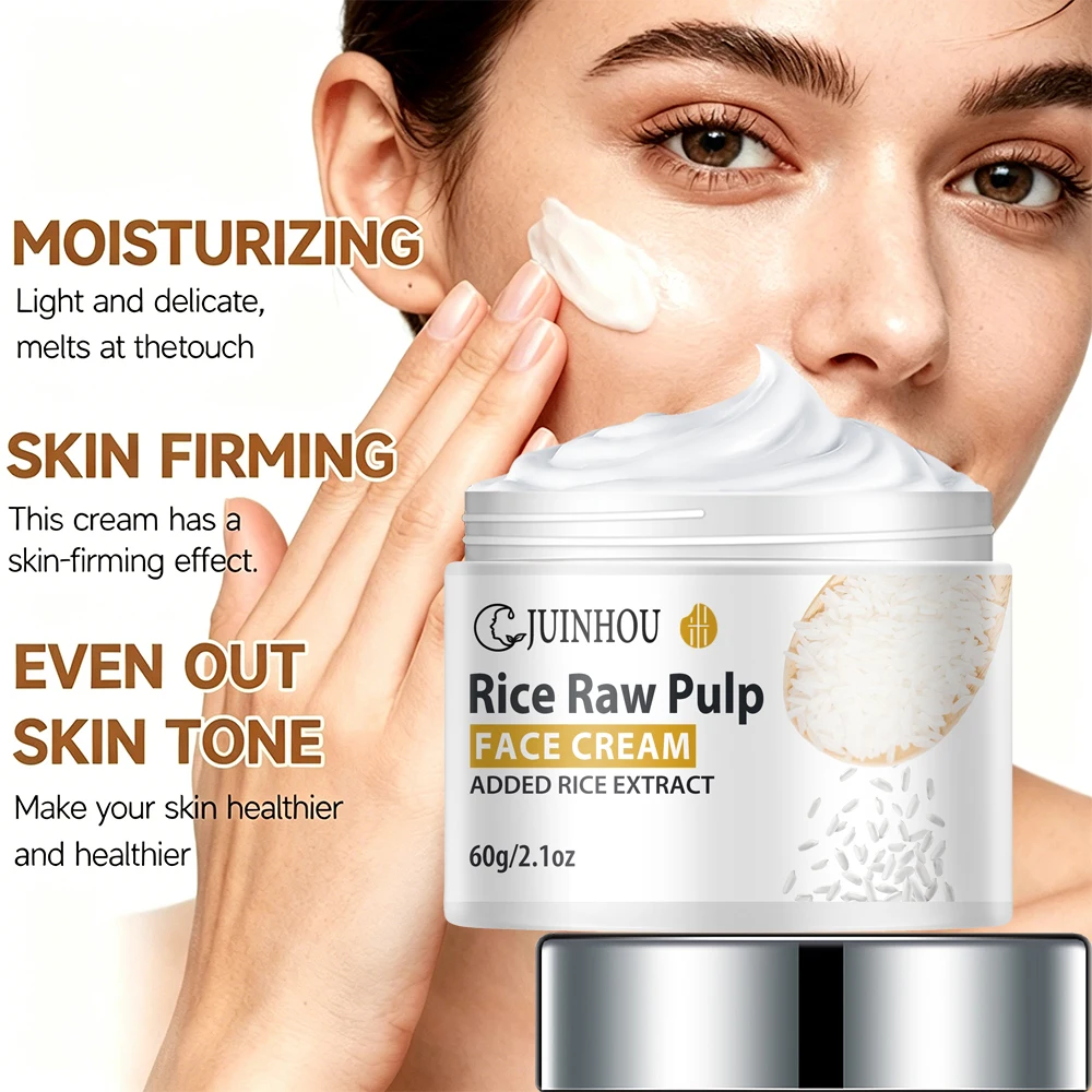 

Крем для лица JUINHOU Rice Moisturizing: увлажняет кожу, осветляет, уменьшает видимость морщин, делает кожу выглядеть моложе.