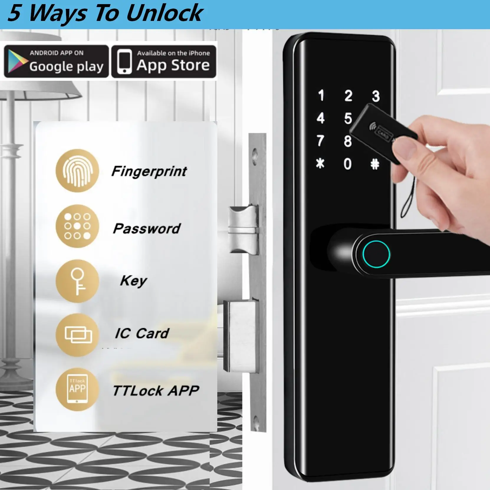 Bbdhome Bedroom Apartment Wodren Biometric Safe Digital Code Compatible Alexa Dor Smart Office Door Lock with Fingerprint