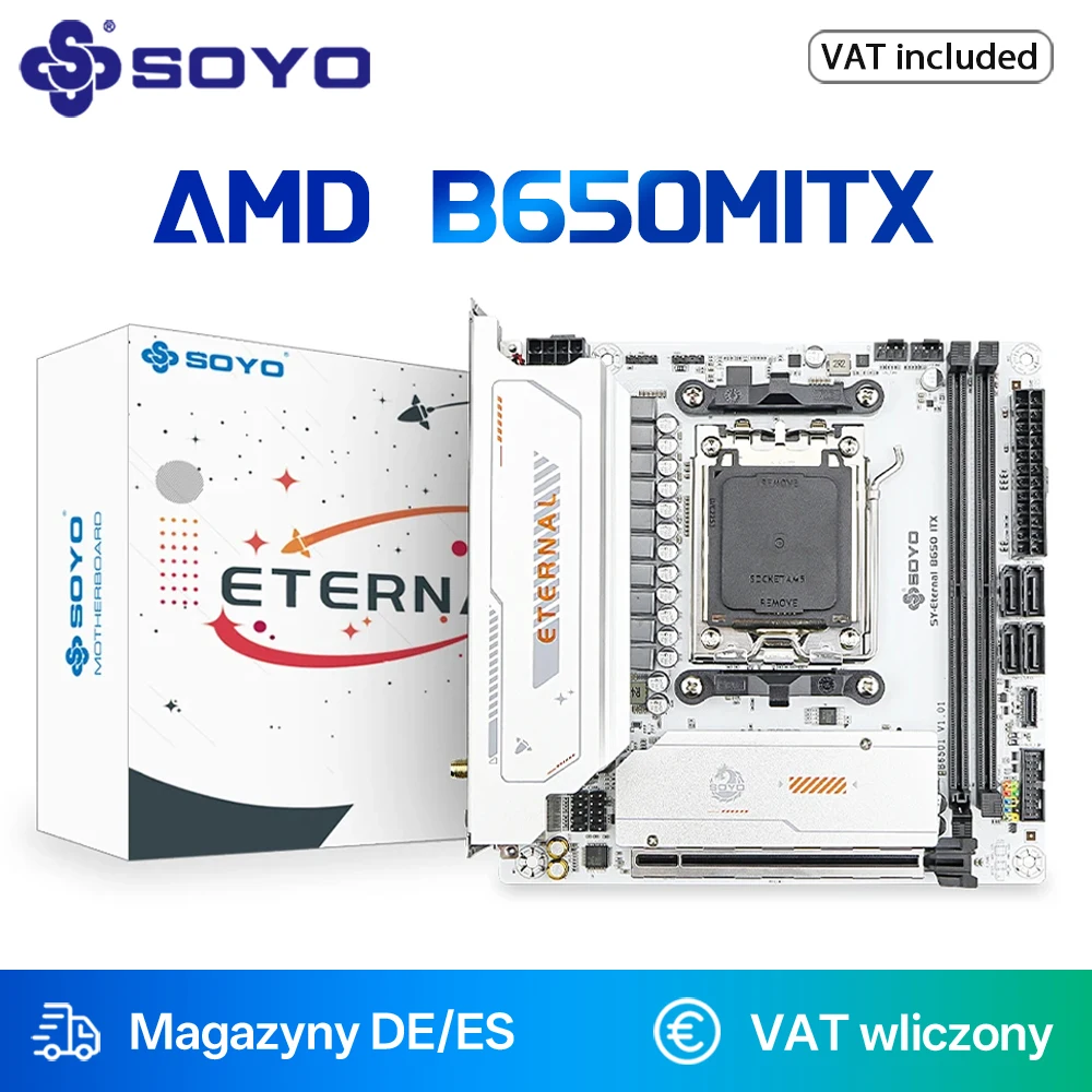 SOYO B650ITX carte mère AMD Ryzen AM5 DDR5 prend en charge CPU 7000 8000 9000 processeurs Pcie5.0x16 Pcie4.0x4 M.2 ARGB WIFI6