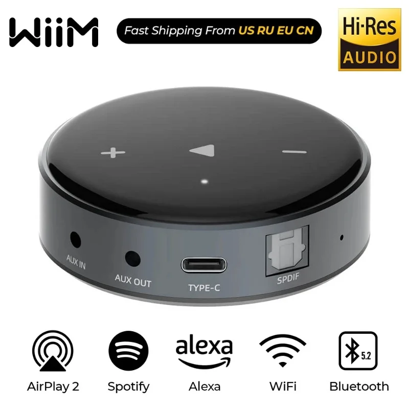 Receptor AirPlay2, Chromecast Audio, Reproductor WiFi Multiroom, Alexa, Siri, Asistente de Google, Spotify, Amazon Music, Tidal, Wiim Mini