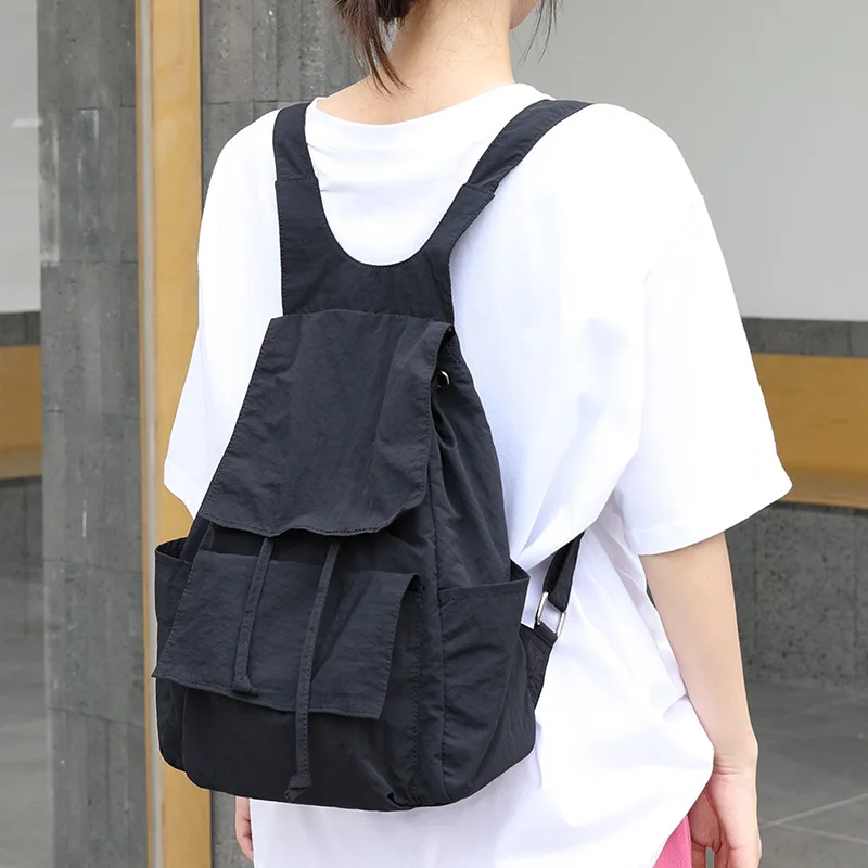 Zaino in Nylon stile coreano Casual piccola tasca con coulisse fresca borsa da viaggio per studenti tinta unita borsa da viaggio di grande capacità