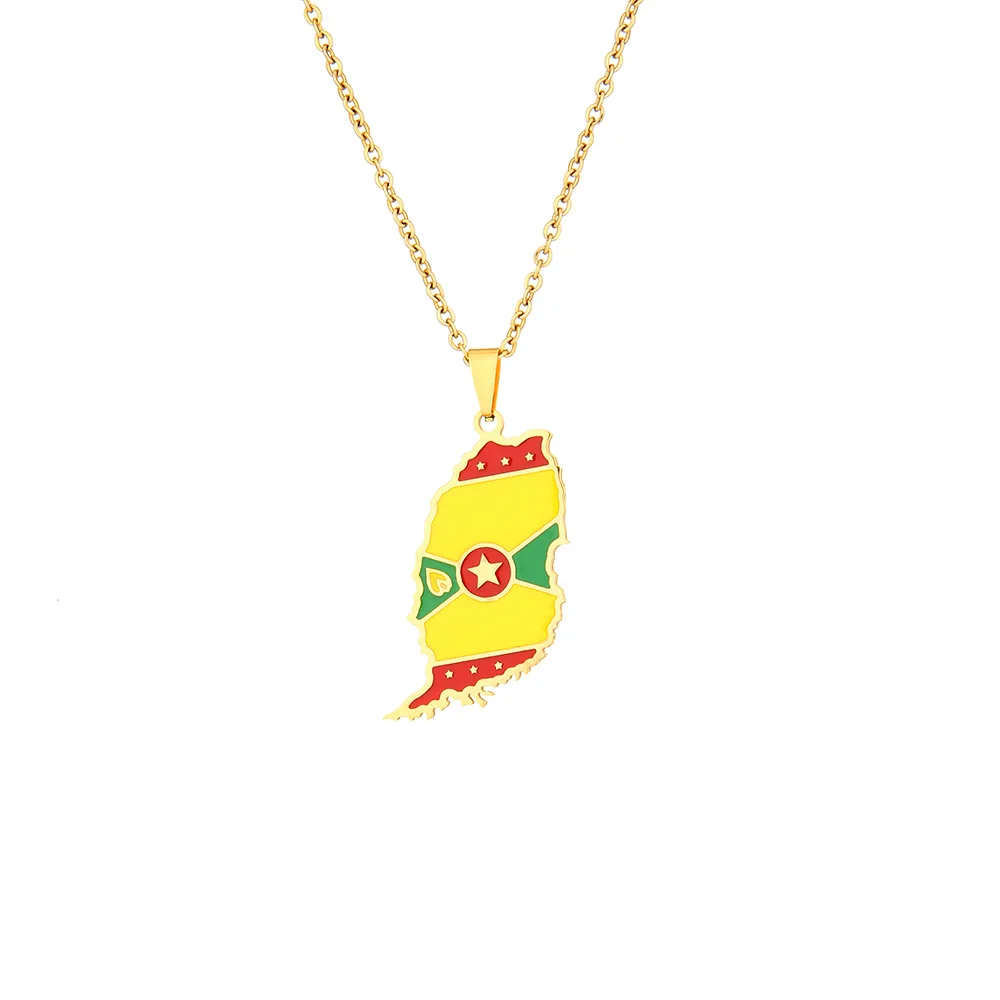 2024 new fashion stainless steel Grenada map necklace for men and women geometric ethnic style collarbone chain anniversary smal