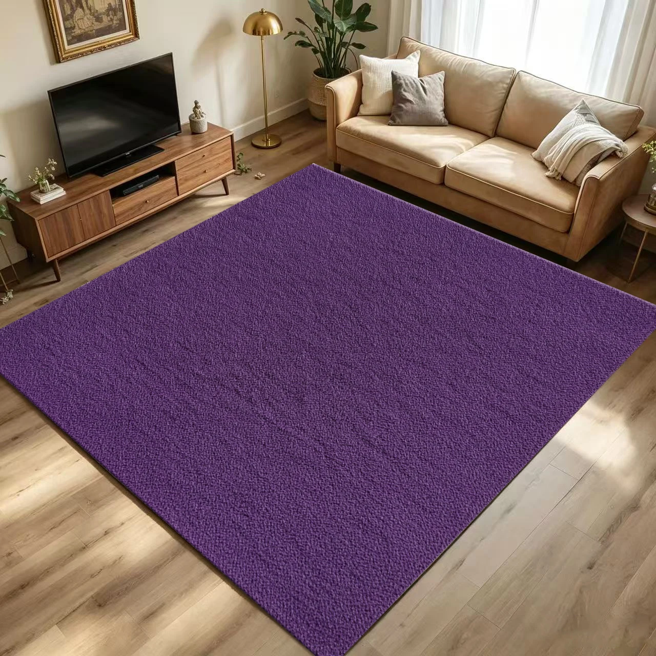Solid Purple Plain Area Rug Non Slip Washable Simple Modern Living Room Bedroom Carpet