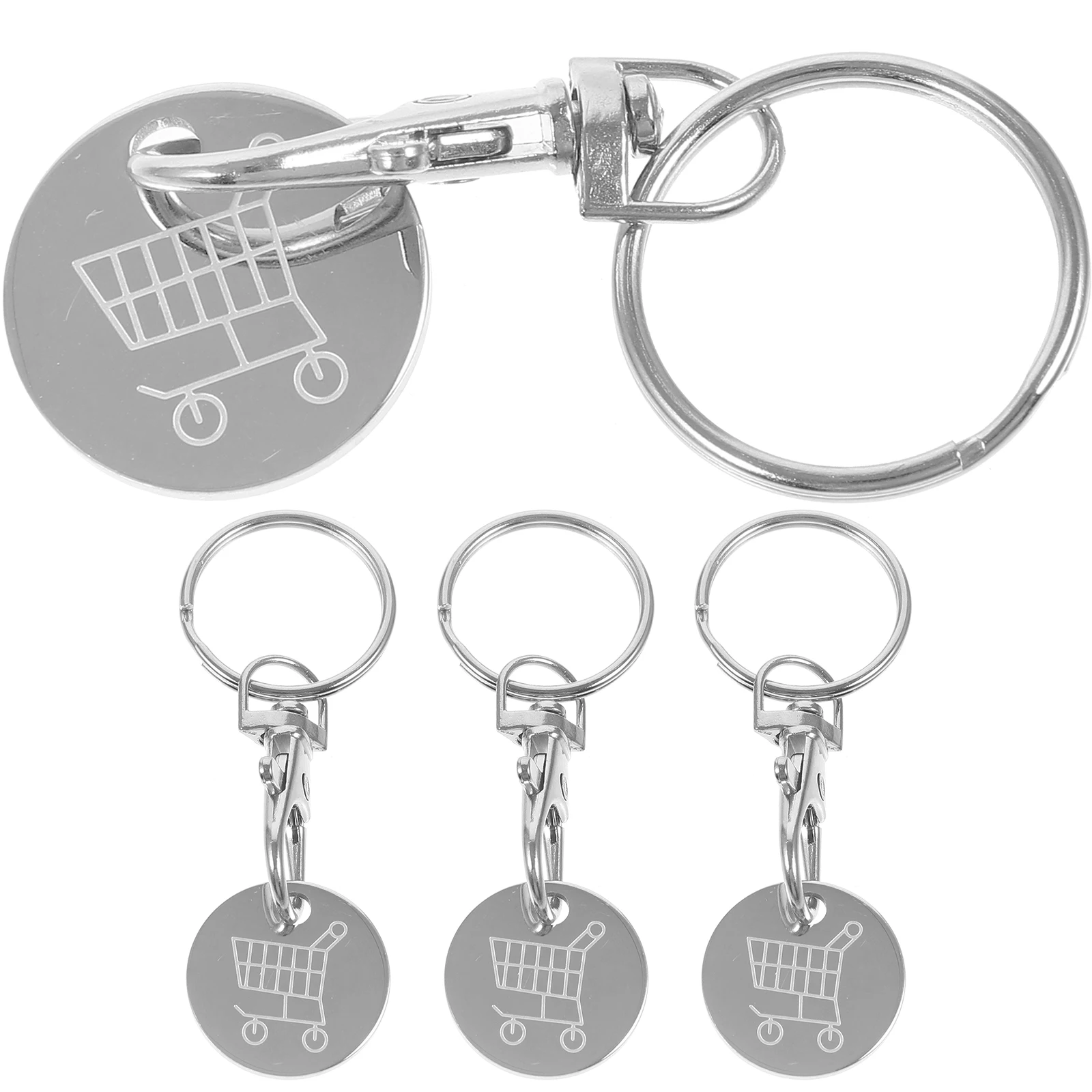 

4pcs Key Ring Stainless Steel Shopping Trolley Keychains Pendant Ornament Bag Decor Easy Use Long Lasting