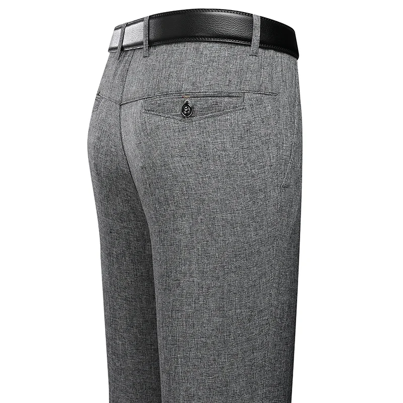 All Season Male Formal Dress Pants Anti Crease Comfortable Stretch Waist Single Rear Pocket Workplace Versatile Long Slacks