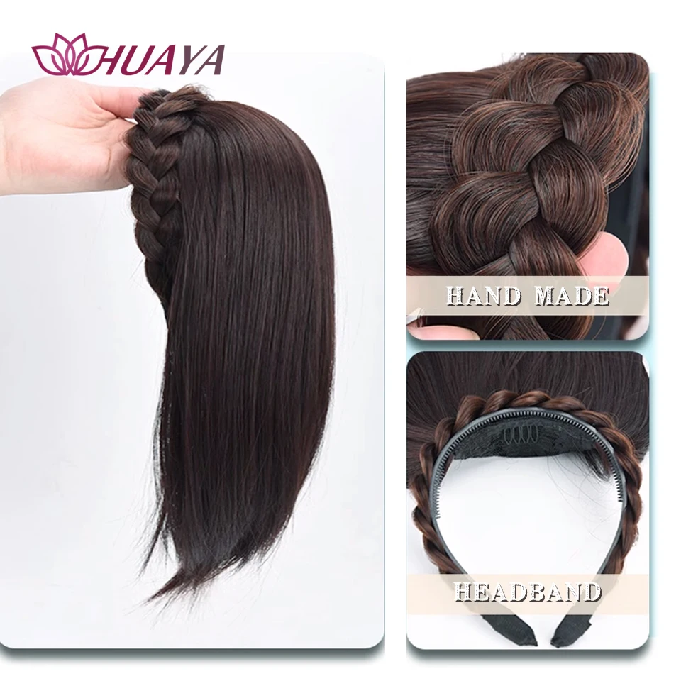 Synthetic Hair Pieces Headband Wig Heat Resistant Clip In One Piece Hair Extension For Women Topper Hair with braids Accessories