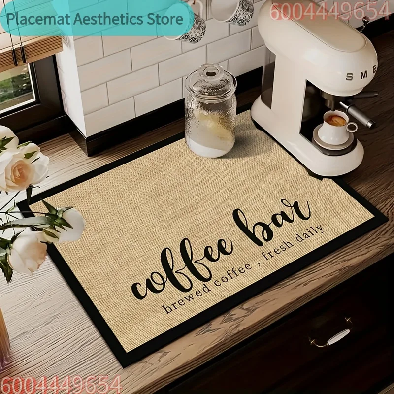 A Kitchen Drying Mat with a Easy Rustic Style Print, Designed to Absorb Water on Countertops. It Can Be Used Under Coffee Machin