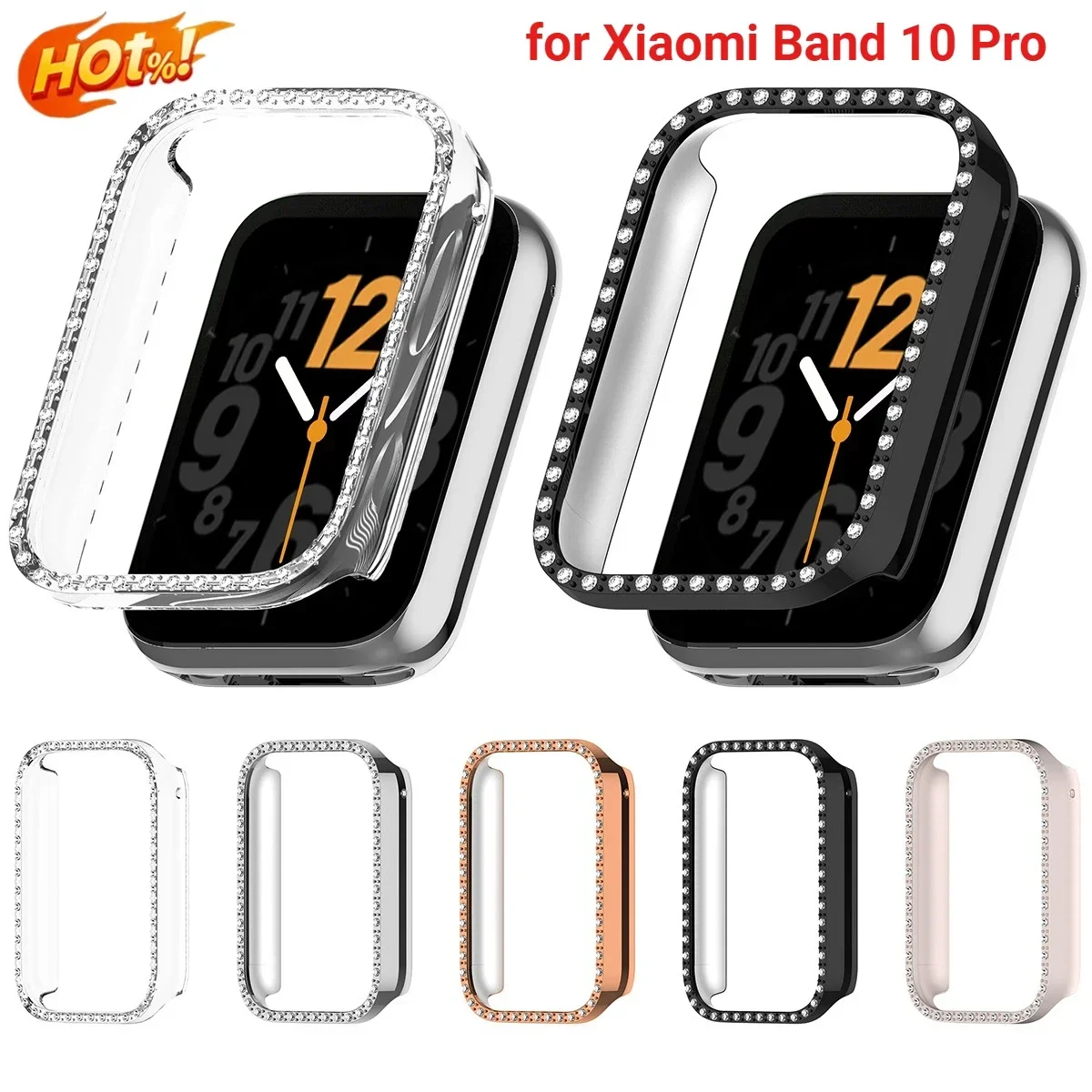Diamant-Kristall-PC-Hohlgehäuse-Schutzhülle Stoßfänger-Schutzabdeckung Zubehör-Ersatz für Xiaomi Mi Band 10 Pro Smartwatch