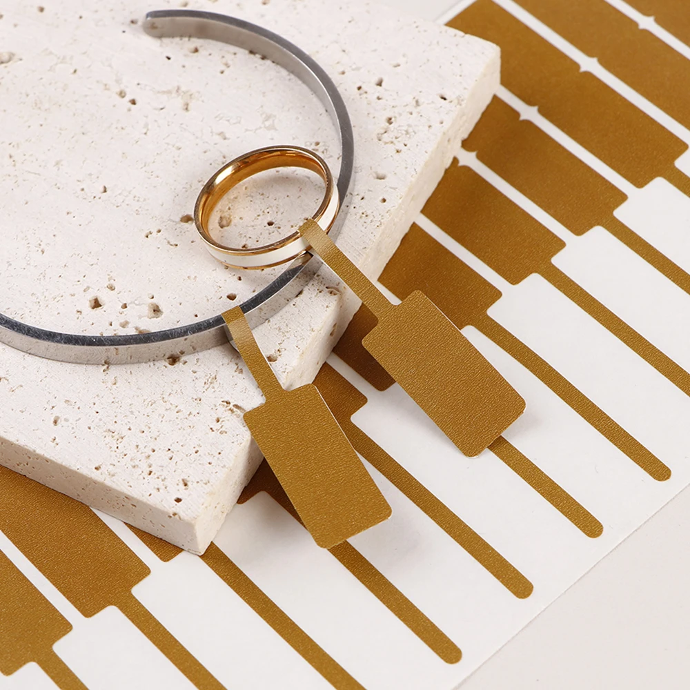 100/200 Stück rechteckige leere Schmuck-Preisschild, selbstklebende Reparaturetiketten, Langhantel-Aufkleber, Karte, Ohrring, Halskette, Display-Verpackung – Detail 5