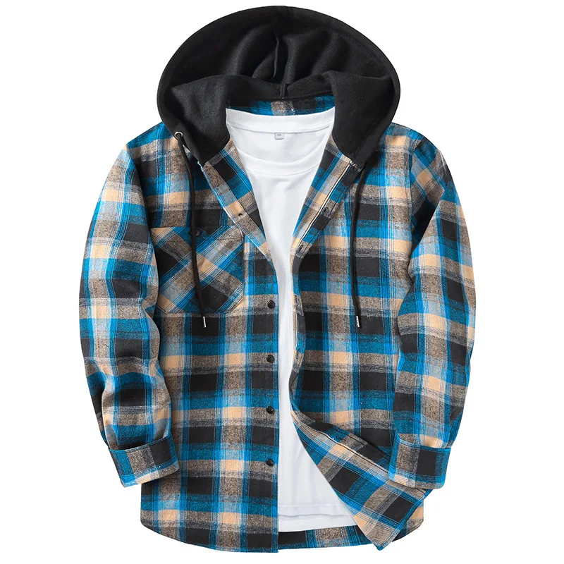 Spring Autumn Men's Long Sleeved Plaid Shirt Youth Casual Loose Fitting Hooded Cardigan Shirts For Women Hoodies