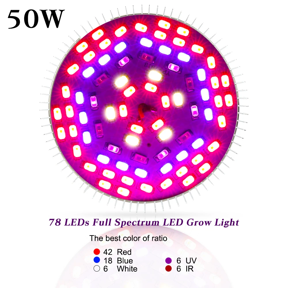 Imagem -04 - Full Spectrum Led Grow Light Phytolamp Quente Luzes da Planta Lâmpada para Flores Sementes Growbox Interior 50w 78 Leds