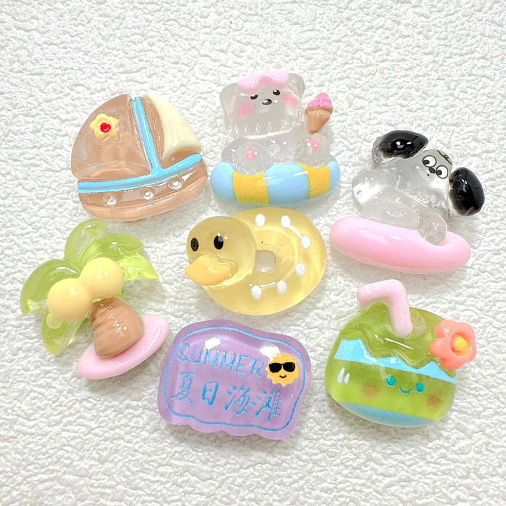 Transparent Cartoon Summer Beach Series Flatback Flat Back Ornament Jewelry Making Fridge Magnet Phone Case Decor Accessories