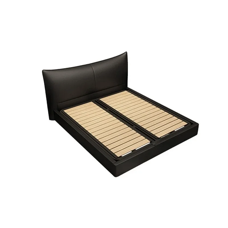 

Leather bed, master bedroom high-end atmosphere modern simple storage black Italian minimalist double bed