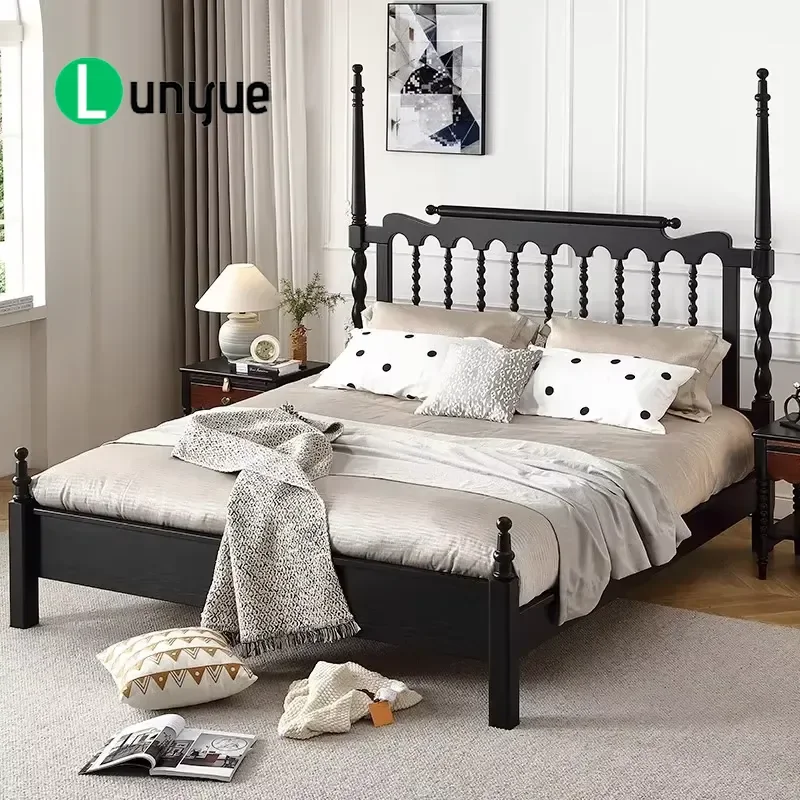 Solid Wood Four Poster Bed Frame Retro Wooden Bed Posts Sturdy Classic Design for Bedroom Furniture Home Decor Vintage Style