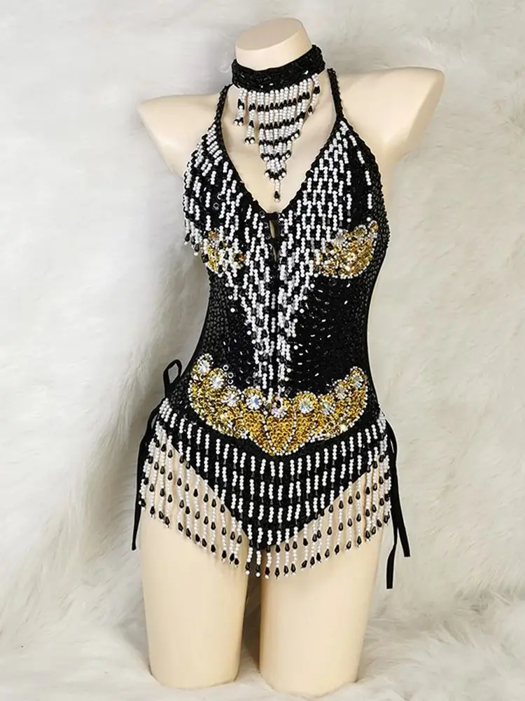 

Sparkly Samba Tassel Suit Sexy Bodysuit Sequins Belly Dance Costume Nightclub stage show gogo dance Costume