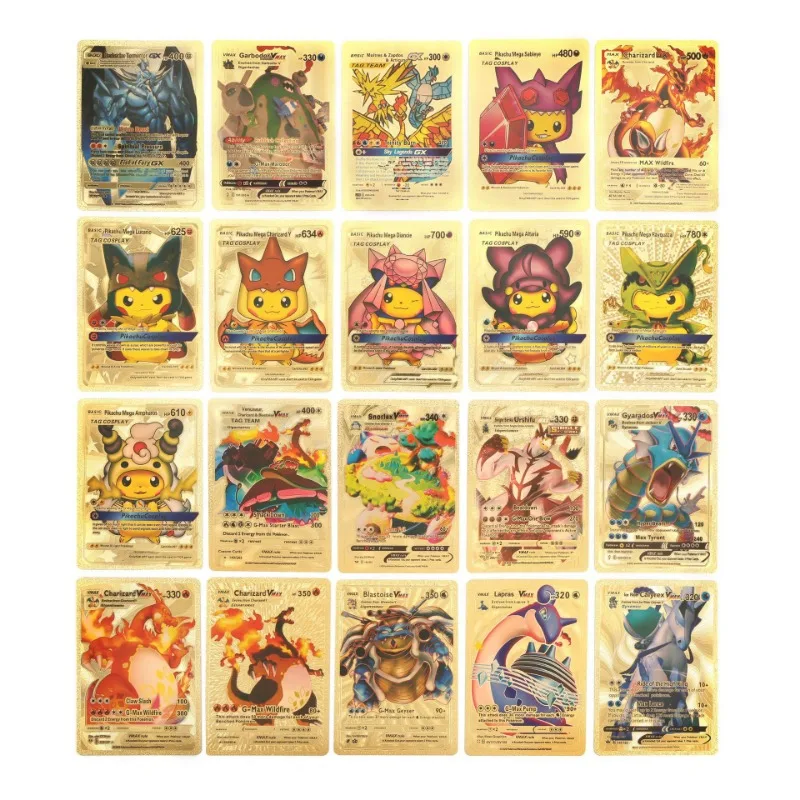 Pokemon Cards Metal Gold Black Vmax GX Card Box Mewtwo Charizard Pikachu Rare Collection Battle Trainer Card Children Toys Gift