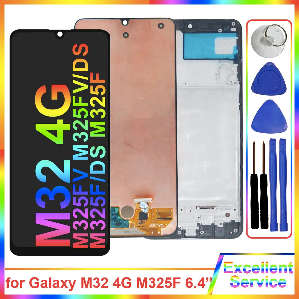 

6.4" New LCD for Samsung Galaxy M32 4G M325F LCD Display Touch Screen Digitizer Replacement for M325F M325FV LCD With Frame